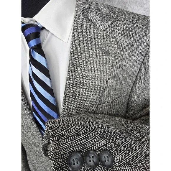 Barrington‎ Tweed Blazer Mens 40R Gray Sports Coat Jacket 2 B Silk Herringbone